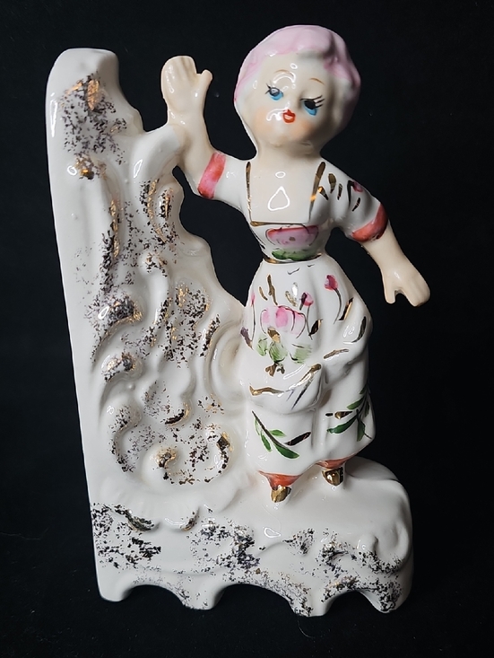 Other - Vintage Hand-Painted White Ceramic Figurine with Pink Accents